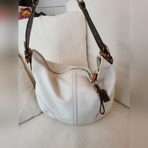 Coach White and Brown Leather Hobo Bag
